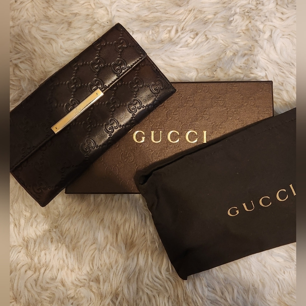Gucci Guccissima Brown Leather Long Wallet